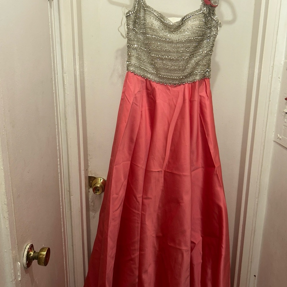 Tarik Ediz Silver and Coral Prom Dress